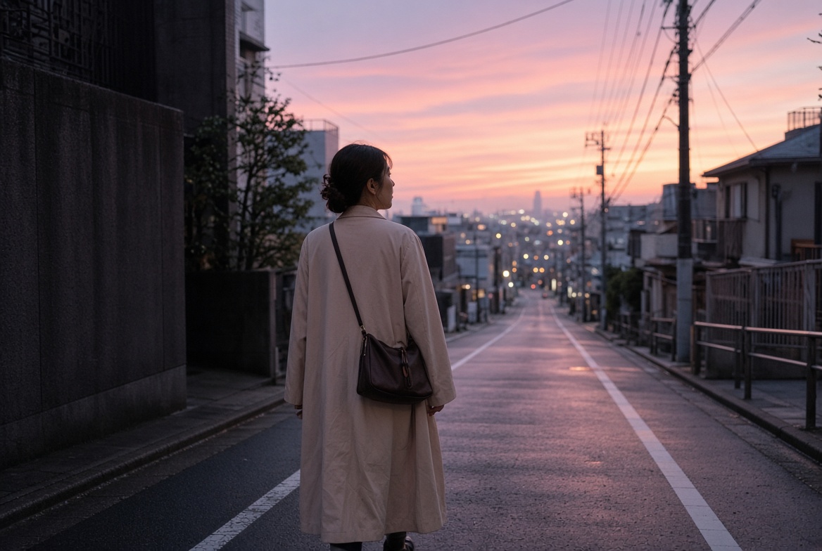 夜明けの街を歩く