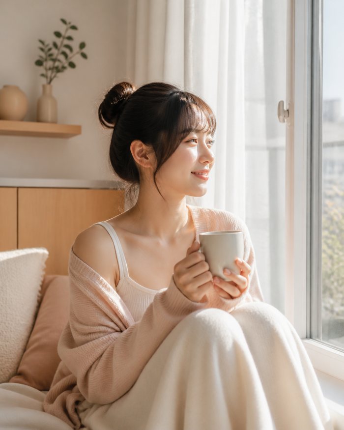 朝の窓辺で